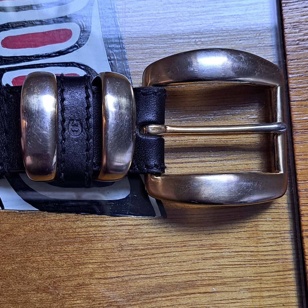 Etienne Aigner Black Belt with Solid Brass Buckle Vintage - Picture 4 of 9